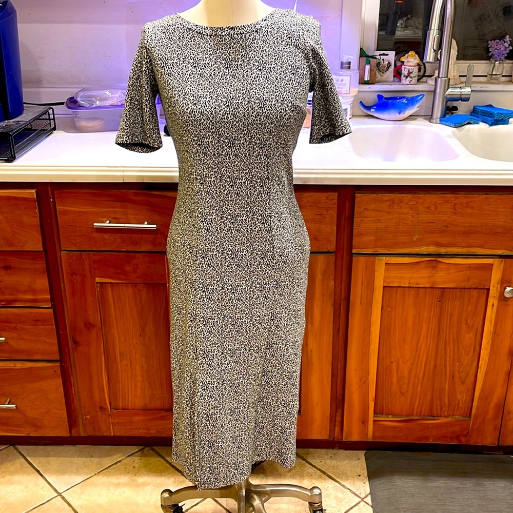 Ann Taylor Loft midi dress, size 0, black and white leopard print.